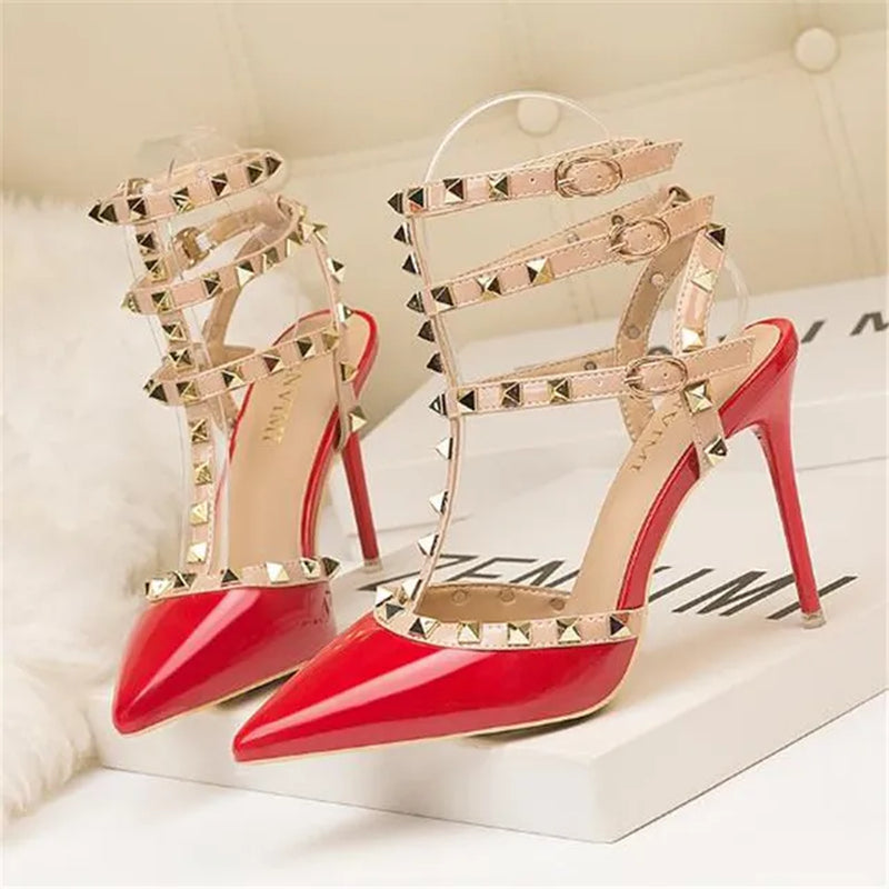 Rivet High Heels Luxury Designer Women Shoes Ladies Pumps Sexy Spring Summer 2020 Fashion Sandals Office Dress White Black Shoes